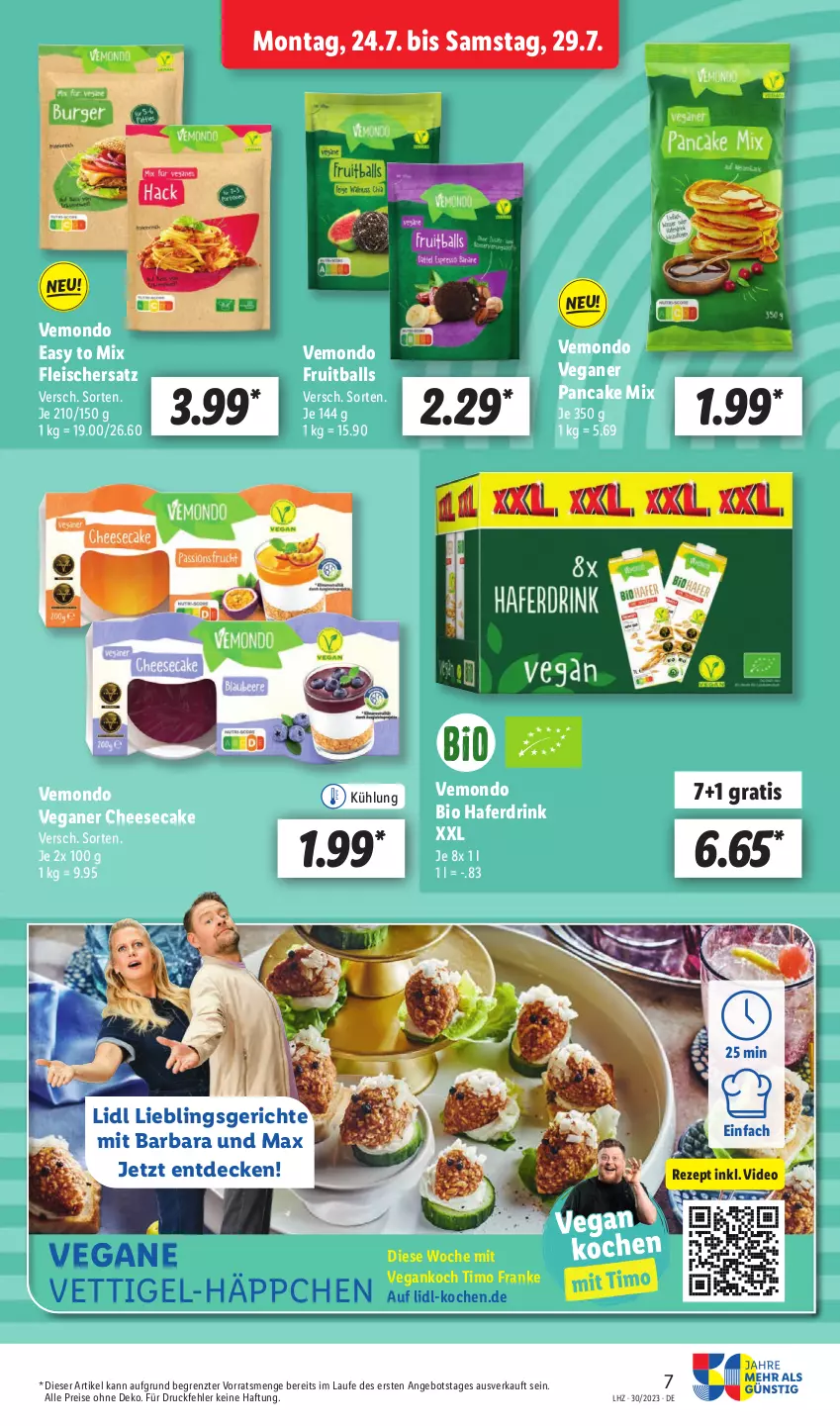 Aktueller Prospekt Lidl - Aktionsprospekt - von 24.07 bis 29.07.2023 - strona 7 - produkty: angebot, ball, bio, cheesecake, decke, deo, drink, eis, fleisch, hafer, Haferdrink, reis, rezept, Ti, ZTE