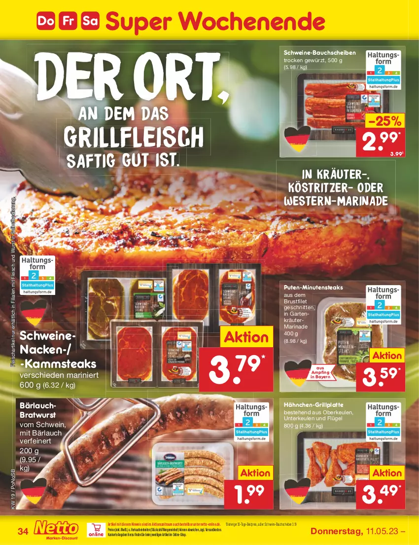 Aktueller Prospekt Netto Marken-Discount - Filial-Angebote - von 08.05 bis 13.05.2023 - strona 34 - produkty: Bau, bauchscheiben, bestpreis, bratwurst, brustfilet, eis, filet, fleisch, Garten, gewürz, grill, grillplatte, köstritzer, kräuter, latte, marinade, minutensteaks, ndk, pute, reis, saft, schnitten, schwein, schweine, schweine-bauch, schweine-bauchscheiben, schweinenacken, steak, steaks, Ti, wein, weine, Weste, wurst, wurst in selbstbedienung