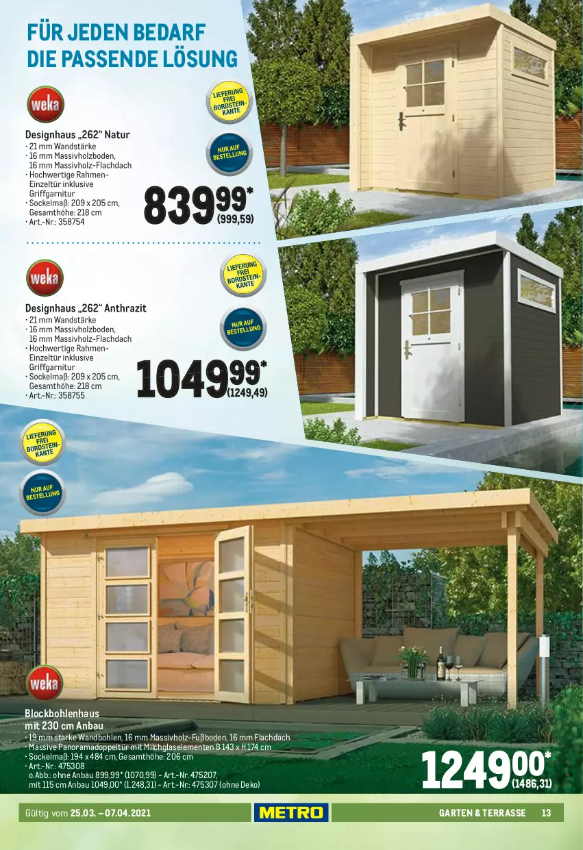 Aktueller Prospekt Metro - Garten und Terrasse - von 25.03 bis 07.04.2021 - strona 13 - produkty: Bau, ente, garnitur, Garten, Holz, massivholz, milch, natur, rama, Ti, Zelt