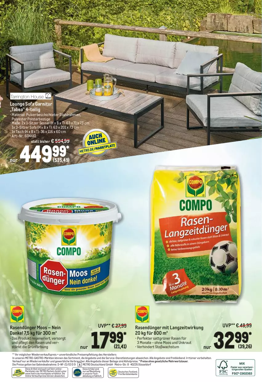 Aktueller Prospekt Metro - Garten und Terrasse - von 25.03 bis 07.04.2021 - strona 28 - produkty: abholpreise, Abtei, angebot, angebote, dünger, eis, elle, garnitur, ilag, Kraut, Metro, rasen, rasendünger, Rauch, reis, Ria, rwe, sessel, Sofa, teller, Ti, tisch