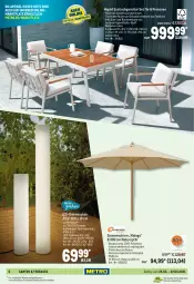 Gazetka promocyjna Metro - Garten und Terrasse - Gazetka - ważna od 07.04 do 07.04.2021 - strona 6 - produkty: aluminiumgestell, armlehnen, auer, Dekoleuchte, eis, elle, esstisch, garnitur, Garten, Holz, kissen, LED-Dekoleuchte, Leuchte, natur, reis, Ria, ring, Rückenkissen, sessel, sonnenschirm, teller, Ti, tisch, wasser