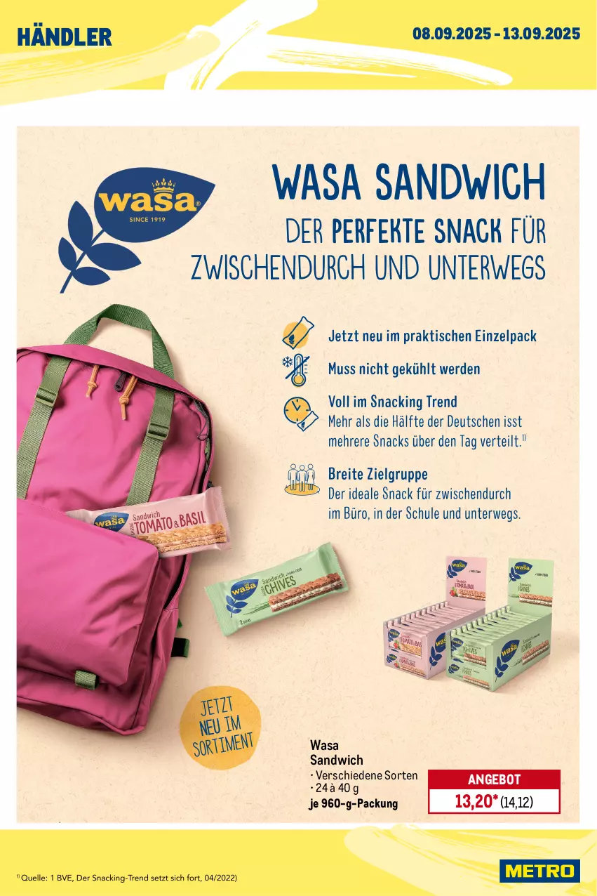 Aktueller Prospekt Metro - Wochen-Angebote Händler - von 08.09 bis 13.09.2025 - strona 4 - produkty: angebot, sandwich, wasa
