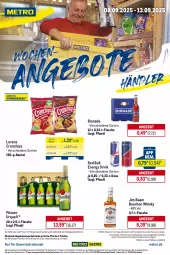 Gazetka promocyjna Metro - Wochen-Angebote Händler - Gazetka - ważna od 13.09 do 13.09.2025 - strona 1 - produkty: abholpreise, angebot, angebote, beutel, bio, bionade, bourbon, chips, coupon, crunchips, drink, eis, energy drink, flasche, getränk, getränke, ilag, jim beam, lorenz, lorenz crunchips, Metro, Palette, pils, pilsner, pilsner urquell, Rauch, red bull, reis, rwe, Ti, tiefpreis, whisky