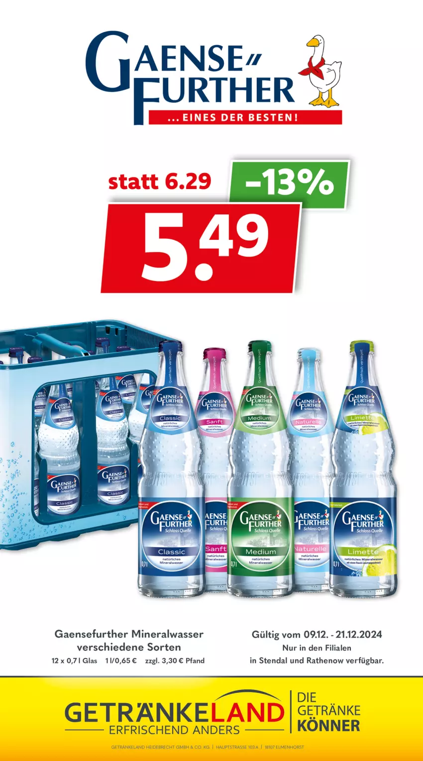 Aktueller Prospekt Getraenkeland - von 09.12 bis 21.12.2024 - strona 13 - produkty: Alwa, Elan, elle, getränk, getränke, limette, limetten, mac, Mett, metten, mineralwasser, natur, natürliches mineralwasser, rel, Ti, wasser