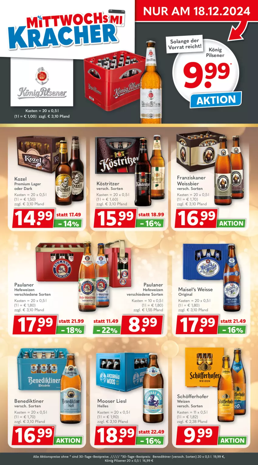 Aktueller Prospekt Getraenkeland - von 09.12 bis 21.12.2024 - strona 3 - produkty: aktionspreis, Benediktiner, bestpreis, bestpreise, bier, eis, elle, franziskaner, gin, Hefe, hefeweizen, könig pilsener, köstritzer, Kozel, mais, natur, Paula, paulaner, pils, pilsener, reis, schöfferhofer, Ti, weissbier