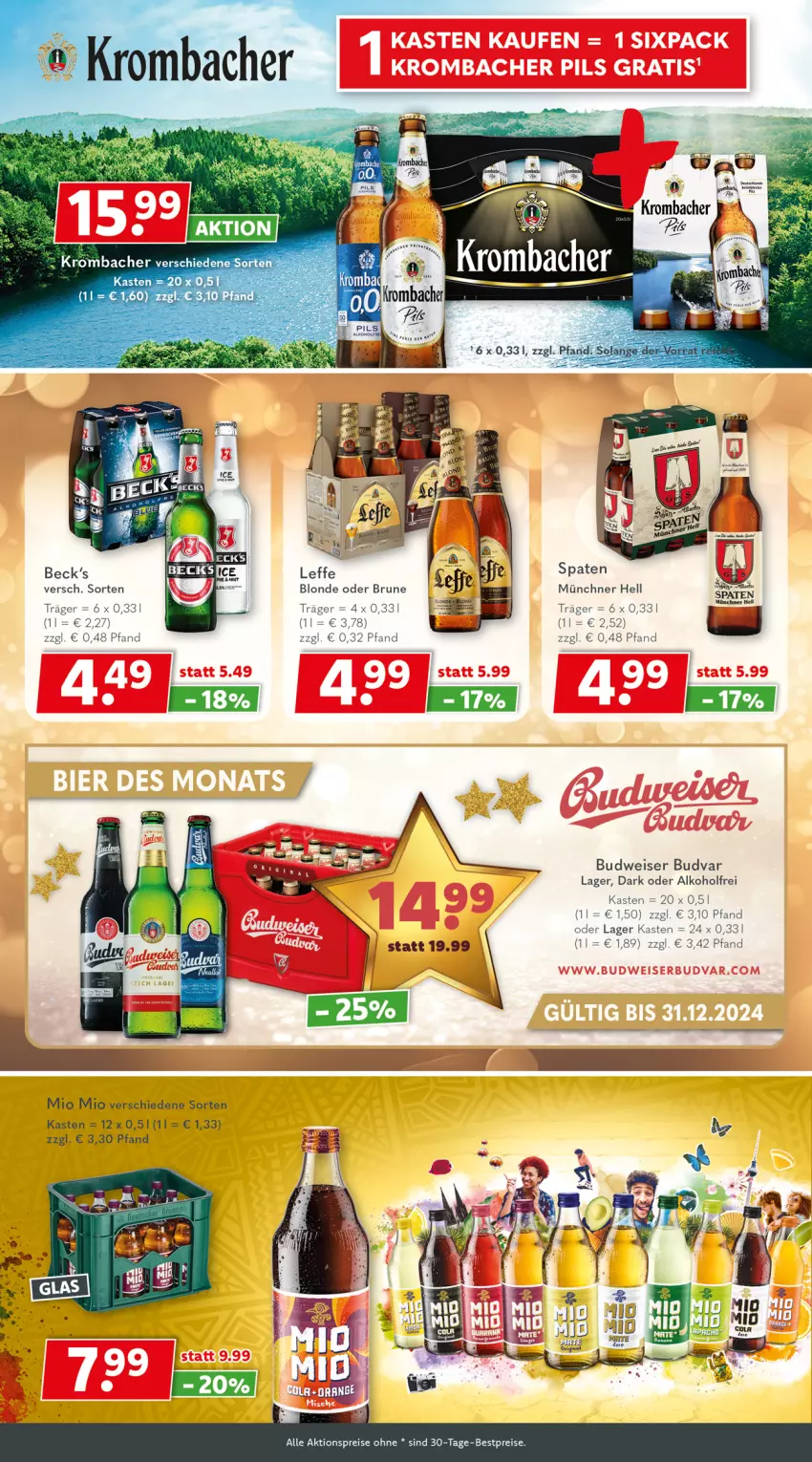 Aktueller Prospekt Getraenkeland - von 09.12 bis 21.12.2024 - strona 4 - produkty: aktionspreis, alkohol, bestpreis, bestpreise, budweiser, eis, Mio Mio, reis, Spaten, Ti