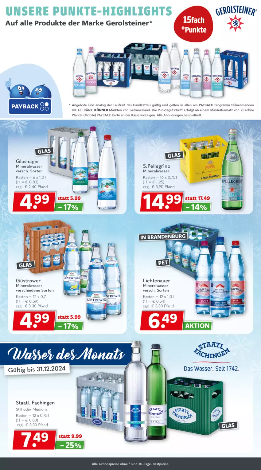 Aktueller Prospekt Getraenkeland - von 09.12 bis 21.12.2024 - strona 8 - produkty: aktionspreis, Alwa, angebot, angebote, auer, bestpreis, bestpreise, eis, Elan, elle, gerolsteine, gerolsteiner, getränk, getränke, LG, lichtenauer, mineralwasser, payback, reis, Staatl. Fachingen, steiner, Ti, wasser