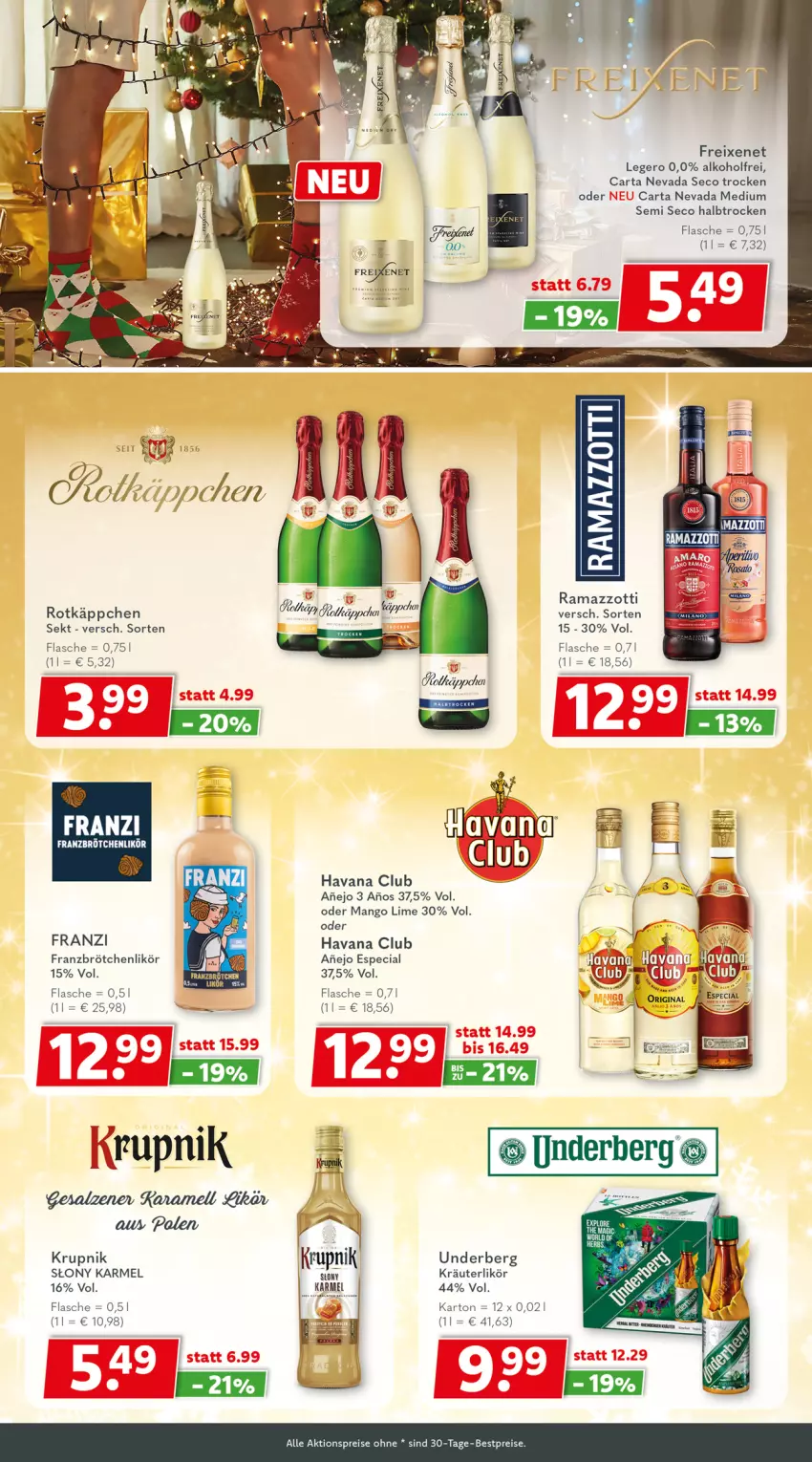 Aktueller Prospekt Getraenkeland - von 09.12 bis 21.12.2024 - strona 9 - produkty: aktionspreis, alkohol, bestpreis, bestpreise, brötchen, eis, flasche, freixenet, Havana Club, kräuter, kräuterlikör, likör, mango, rama, ramazzott, reis, rotkäppchen, sekt, Ti, underberg, zott