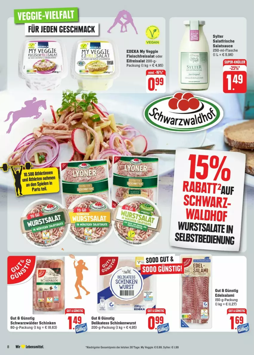 Aktueller Prospekt Edeka - Prospekte - von 27.07 bis 03.08.2024 - strona 10 - produkty: deka, Edelsalami, eis, flasche, fleisch, lebensmittel, reis, salami, salat, salatsauce, sauce, schinken, schinkenwurst, schwarzwälder schinken, Sylter, Ti, veggie, wurst, ZTE