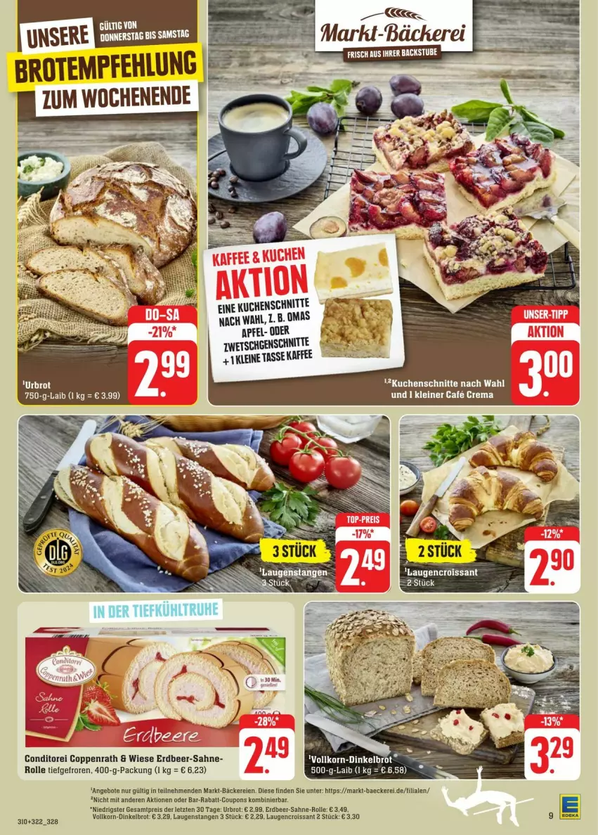 Aktueller Prospekt Edeka - Prospekte - von 27.07 bis 03.08.2024 - strona 11 - produkty: angebot, angebote, apfel, brot, coppenrath, coupon, coupons, Croissant, Dinkelbrot, eis, kaffee, korn, kuchen, Kuchenschnitte, Laugencroissant, Laugenstange, leine, rabatt-coupon, reis, sahne, tasse, Ti, ZTE