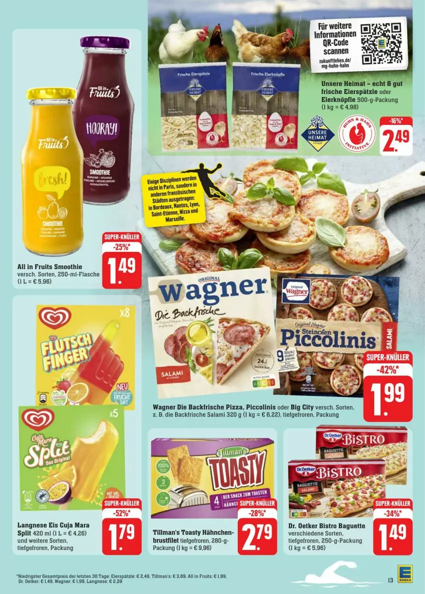 Aktueller Prospekt Edeka - Prospekte - von 27.07 bis 03.08.2024 - strona 17 - produkty: baguette, Bistro Baguette, Dr. Oetker, eier, eierspätzle, eis, erde, filet, flasche, langnese, langnese eis, mars, piccolinis, pizza, reis, salami, smoothie, Ti, Tillman's, toast, toasty, wagner, Yo, ZTE