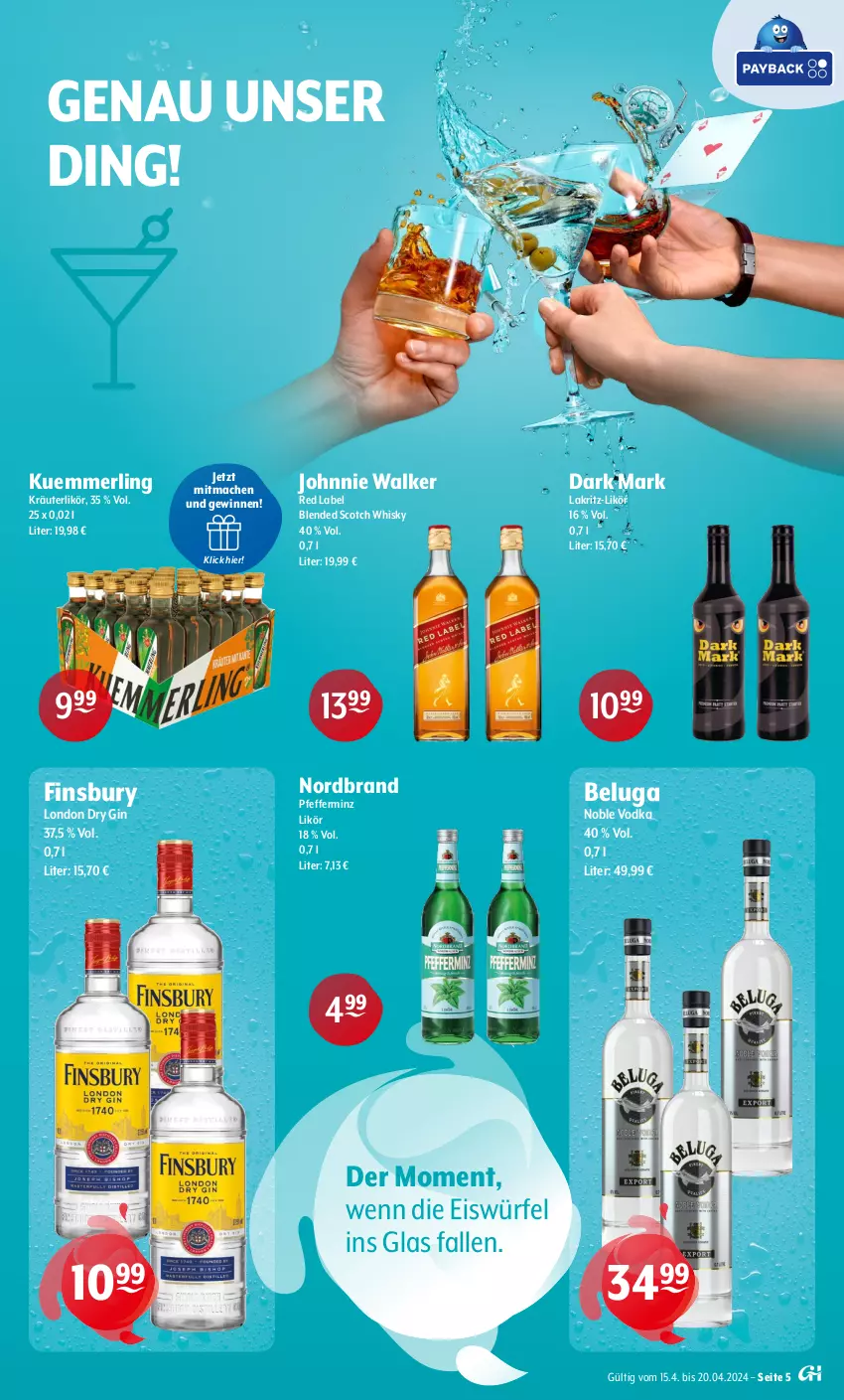 Aktueller Prospekt Getraenke Hoffmann - Prospekte - von 15.04 bis 20.04.2024 - strona 5 - produkty: Beluga, blended scotch, blended scotch whisky, dry gin, eis, eiswürfel, finsbury, gin, johnnie walker, kräuter, kräuterlikör, kuemmerling, Lakritz, likör, london dry, london dry gin, mac, merl, nordbrand, pfeffer, scotch, scotch whisky, Ti, vodka, whisky, würfel