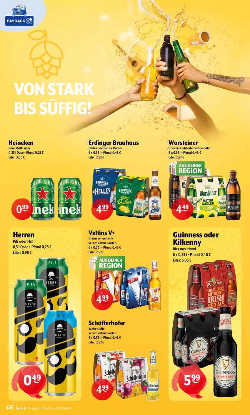 Aktueller Prospekt Getraenke Hoffmann - Prospekte - von 15.04 bis 20.04.2024 - strona 6 - produkty: bier, elle, erdinger, getränk, Guinness, heineken, Kilkenny, natur, natur radler, pils, radler, schöfferhofer, steiner, Ti, veltins, warsteiner