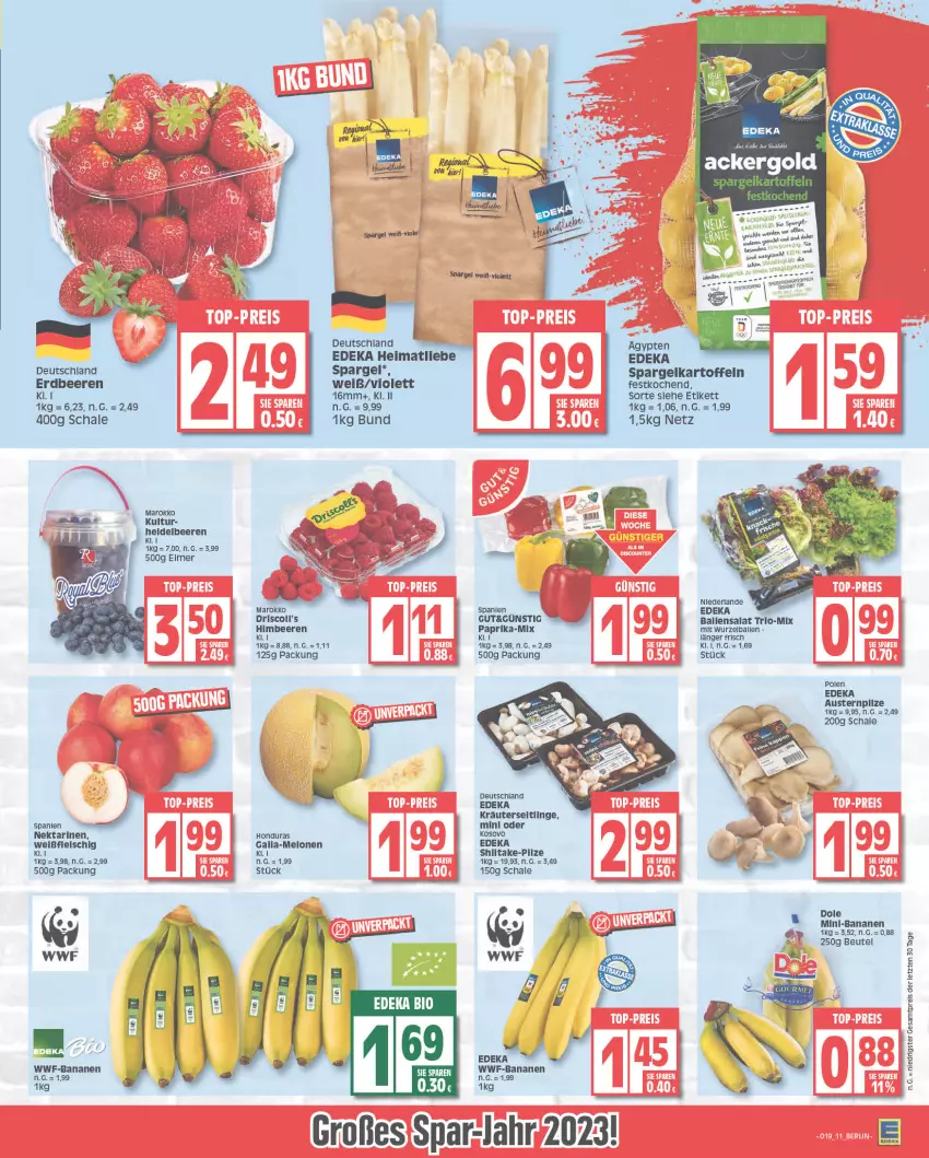 Aktueller Prospekt Edeka - Angebote der Woche - von 08.05 bis 13.05.2023 - strona 11 - produkty: ackergold, aust, Austern, ball, banane, bananen, beutel, deka, eimer, eis, fleisch, kartoffel, kartoffeln, kräuter, melone, melonen, Nektar, nektarinen, reis, salat, Schal, Schale, spargel, Ti, ZTE