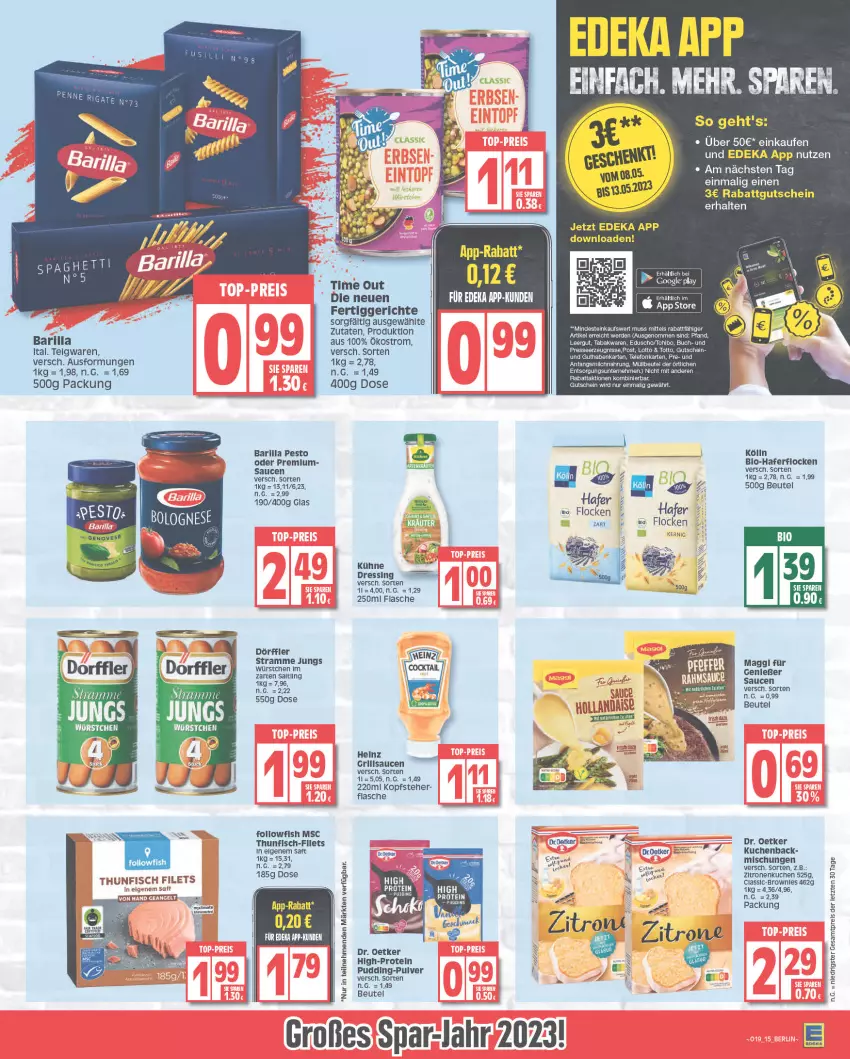 Aktueller Prospekt Edeka - Angebote der Woche - von 08.05 bis 13.05.2023 - strona 15 - produkty: barilla, beutel, bio, buch, deka, Dr. Oetker, eduscho, eis, erde, fertiggericht, fertiggerichte, filet, filets, fisch, flasche, followfish, grill, grillsauce, guthabenkarte, gutschein, hafer, haferflocken, heinz, hollandaise, kölln, kuchen, Kühne, LG, maggi, milch, müllbeutel, pesto, pudding, reis, saft, sauce, saucen, Tchibo, tee, teigwaren, telefon, thunfisch, thunfisch filets, Ti, würstchen, zitrone, zitronen, ZTE