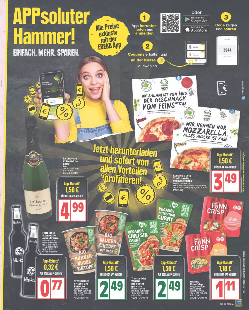 Aktueller Prospekt Edeka - Angebote der Woche - von 08.05 bis 13.05.2023 - strona 5 - produkty: Becher, bio, brause, brot, brut, dell, eintöpfe, eis, elle, flasche, knäckebrot, korn, limo, limonade, mac, margherita, Ofen, pizza, regal, reis, rind, salami, steinofen, Ti, Yo, ZTE