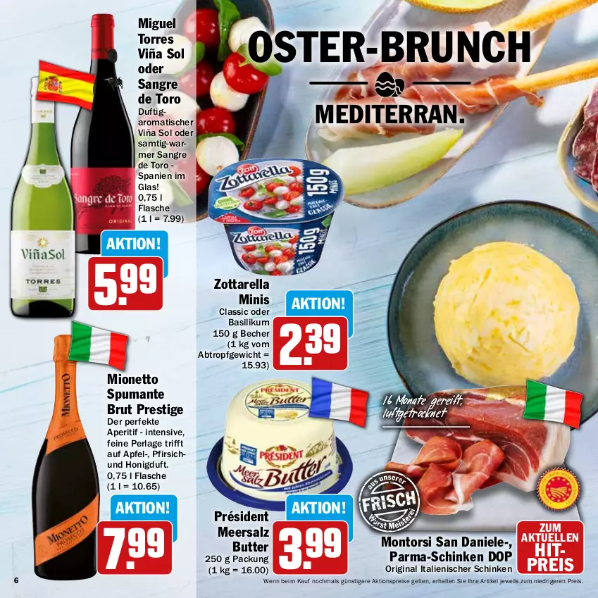 Aktueller Prospekt Hit - Prospekte - von 13.03 bis 08.04.2023 - strona 6 - produkty: aktionspreis, aperitif, apfel, basilikum, Becher, brut, butter, eis, elle, flasche, gin, honig, meersalz, mionetto, montorsi, perla, pfirsich, puma, reis, rel, salz, schinken, spumante, Ti, tisch, zott, zottarella, zottarella minis