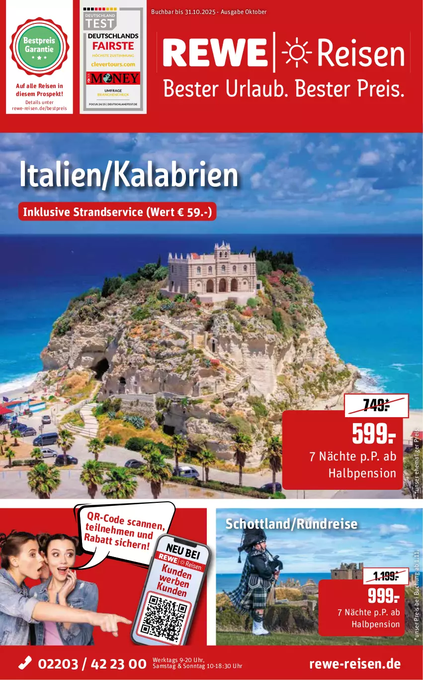 Aktueller Prospekt Rewe Reisen - Reiseprospekt - von 24.09 bis 31.10.2025 - strona 1 - produkty: bestpreis, brie, buch, eis, reis, schott, uhr