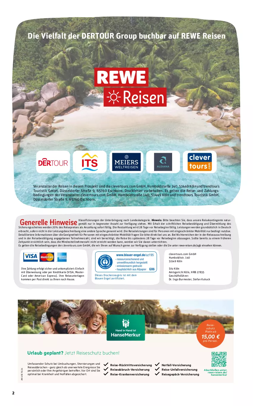 Aktueller Prospekt Rewe Reisen - Reiseprospekt - von 24.09 bis 31.10.2025 - strona 2 - produkty: buch, drucker, eis, elle, Engel, ente, erde, gin, kerze, LG, mastercard, natur, reis, rel, ring, Ti, trendtours touristik gmbh, ZTE