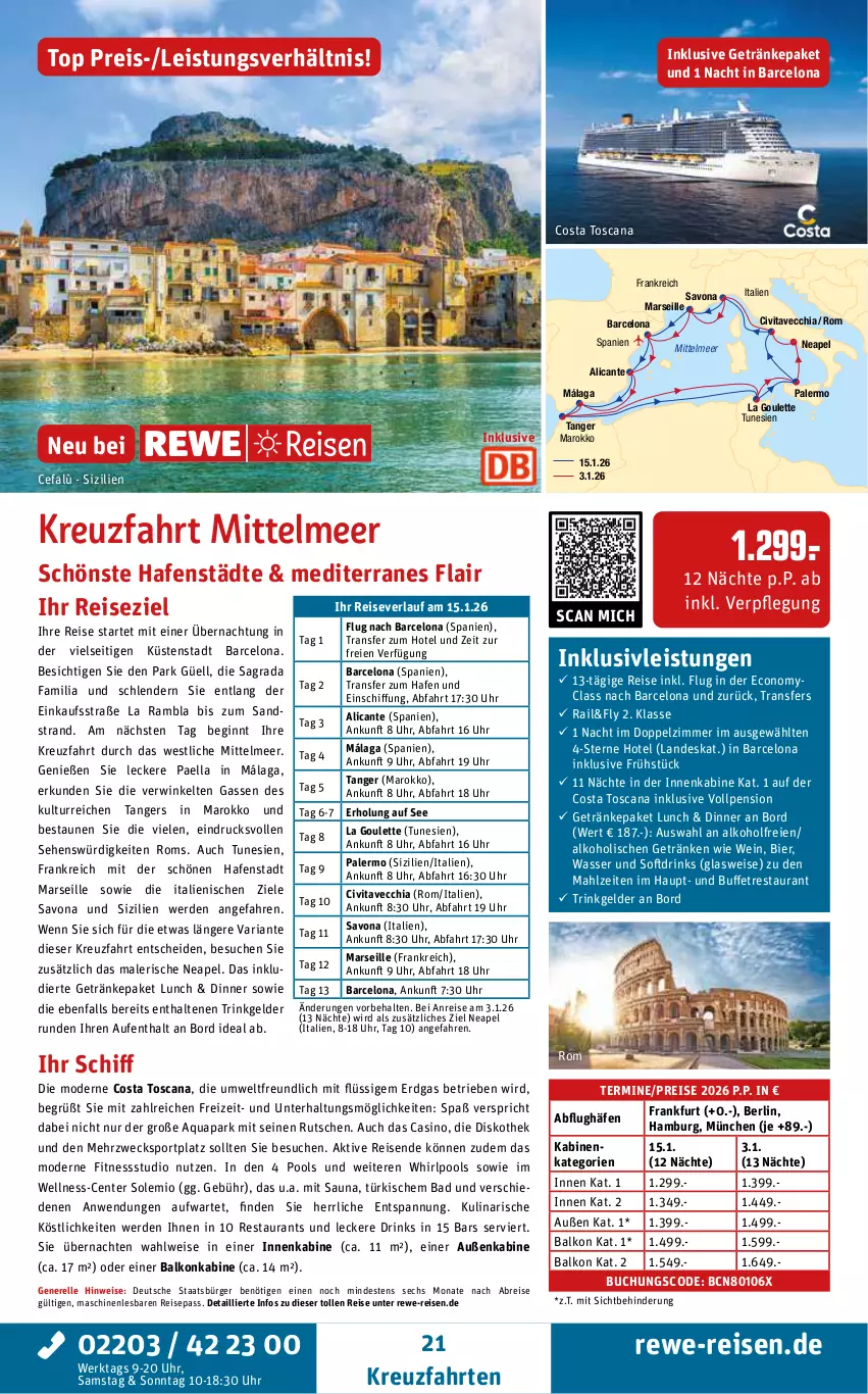 Aktueller Prospekt Rewe Reisen - Reiseprospekt - von 24.09 bis 31.10.2025 - strona 21 - produkty: alkohol, aqua, Bad, balkonkabine, bier, Brei, buch, chia, drink, drinks, eis, elle, ente, erde, getränk, getränke, gin, inklusivleistungen, kreuzfahrten, mars, Mode, paella, pool, reis, reiseverlauf, rel, Ria, Sport, Ti, uhr, vita, wasser, weck, wein, Whirlpool