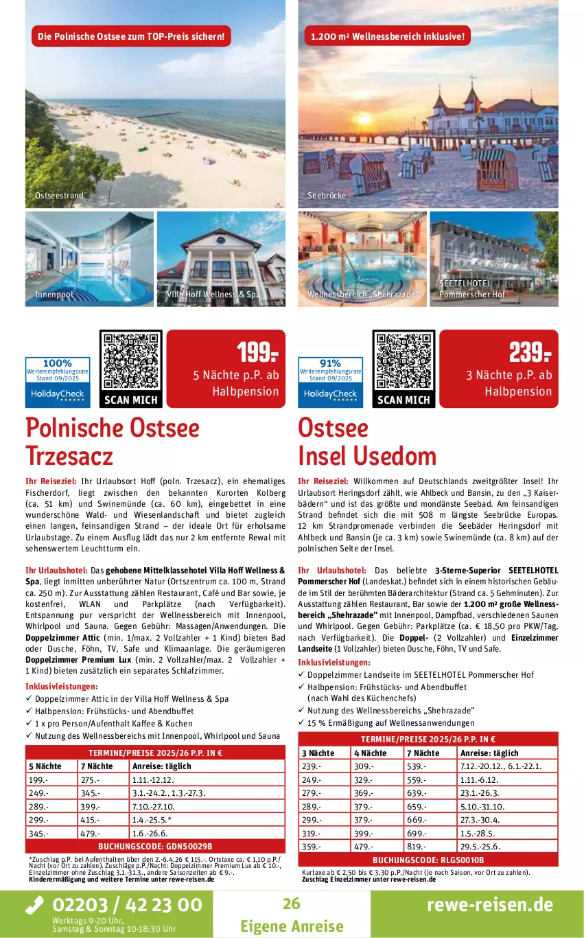 Aktueller Prospekt Rewe Reisen - Reiseprospekt - von 24.09 bis 31.10.2025 - strona 26 - produkty: axe, Bad, bett, binden, buch, dusche, eis, fisch, fische, Fischer, hering, Herings, inklusivleistungen, innenpool, kaffee, Kaiser, Kinder, küche, kuchen, Küchen, kurtaxe, LG, natur, Pommersche, pool, reis, ring, rum, sac, schlafzimmer, Ti, top-preis, uhr, wellnessbereich, Whirlpool