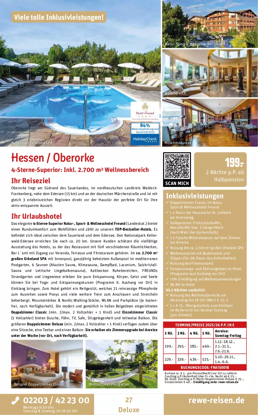 Aktueller Prospekt Rewe Reisen - Reiseprospekt - von 24.09 bis 31.10.2025 - strona 27 - produkty: Alwa, angebot, angebote, auer, aust, axe, Bad, Bademantel, Brei, buch, dusche, ecco, eis, Elan, elle, erde, flasche, Garten, gutschein, hausmarke, inklusivleistungen, innenpool, küche, Küchen, kurtaxe, LG, Liege, Mantel, mineralwasser, Mode, Mountainbike, natur, ndk, pool, reis, ring, salz, slip, Slipper, Sport, Tasche, tee, Ti, Tiere, tisch, uhr, wasser, wellnessbereich, Yo, ZTE