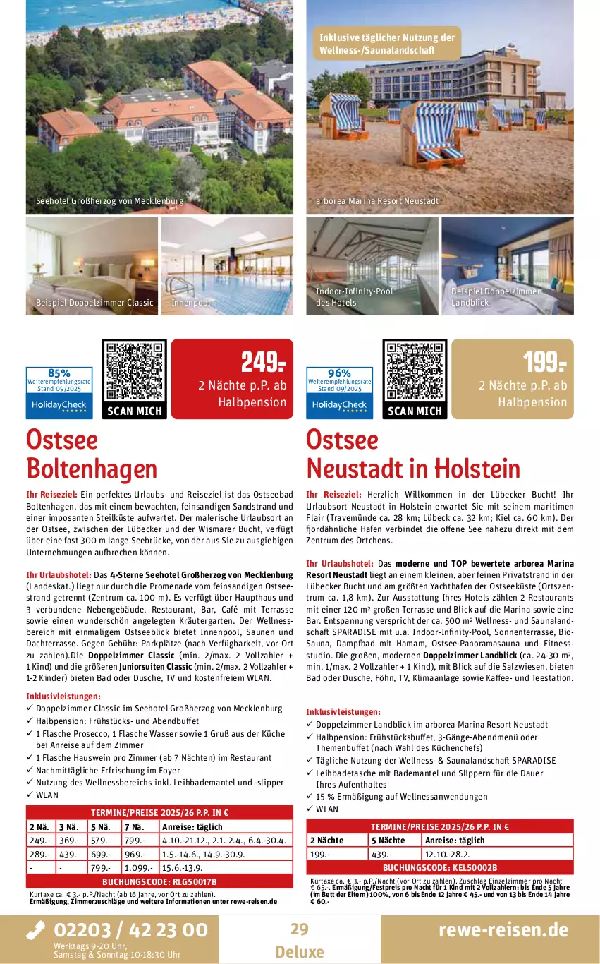 Aktueller Prospekt Rewe Reisen - Reiseprospekt - von 24.09 bis 31.10.2025 - strona 29 - produkty: auer, axe, Bad, Bademantel, bett, bio, buch, dusche, ecco, eis, ente, flasche, Garten, hama, inklusivleistungen, innenpool, kaffee, Kinder, kräuter, küche, Küchen, kurtaxe, leine, LG, Lübecker, mam, Mantel, Mode, pool, prosecco, rama, reis, rum, salz, SANTE, slip, Slipper, Tasche, tee, Ti, uhr, wasser, wein, wellnessbereich
