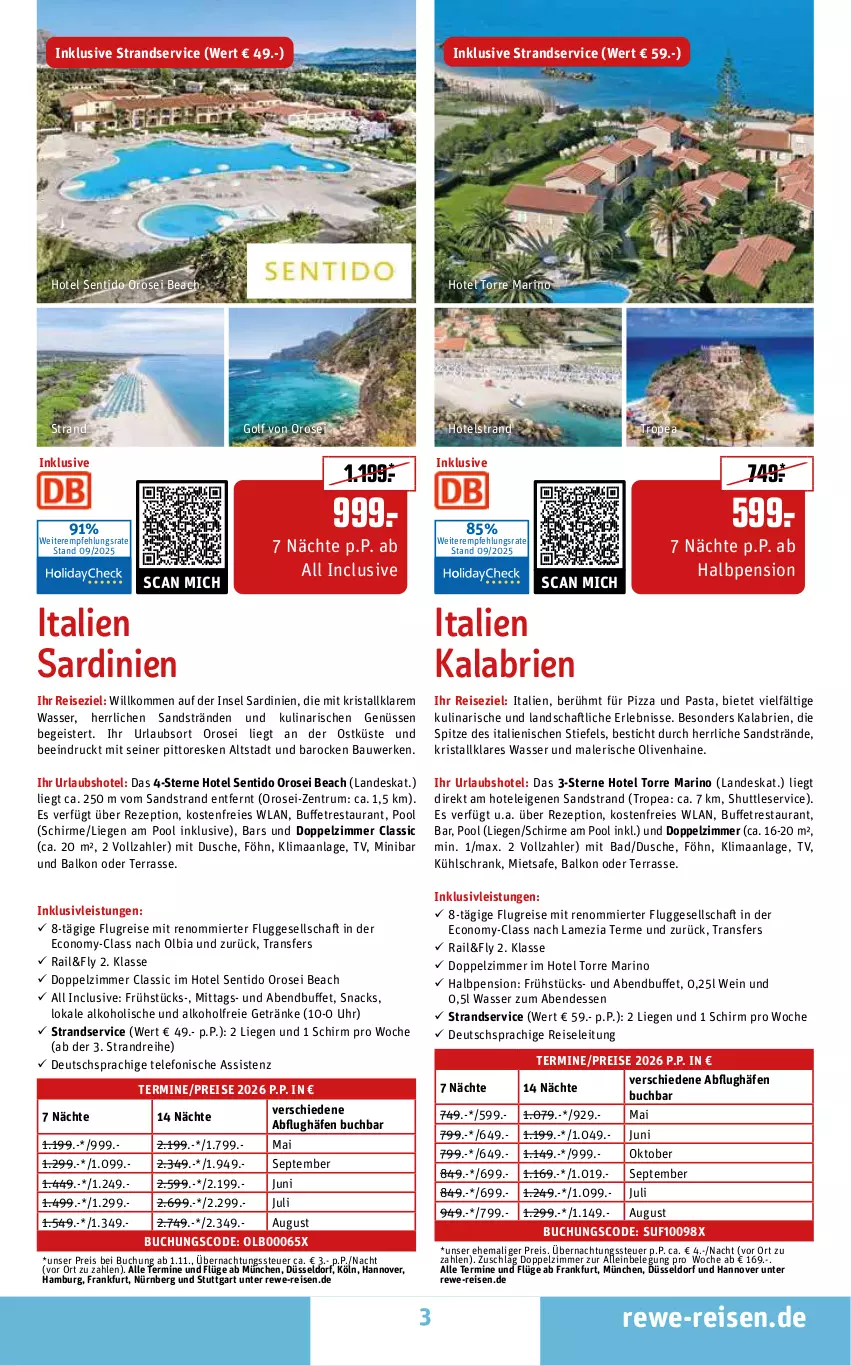 Aktueller Prospekt Rewe Reisen - Reiseprospekt - von 24.09 bis 31.10.2025 - strona 3 - produkty: alkohol, alkoholfreie getränke, Bad, Bau, brie, buch, deutschsprachige reiseleitung, dusche, eis, getränk, getränke, inklusivleistungen, kühlschrank, Liege, olive, oliven, pasta, pizza, pool, reis, rezept, rum, schirme, Schrank, snack, snacks, telefon, Ti, uhr, wasser, wein