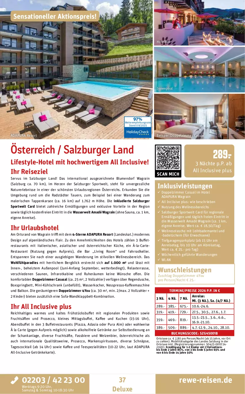 Aktueller Prospekt Rewe Reisen - Reiseprospekt - von 24.09 bis 31.10.2025 - strona 37 - produkty: aktionspreis, alkohol, alkoholfreie getränke, asus, auer, axe, Bad, Bademantel, bett, bier, Biere, blume, blumen, boxspringbett, Brei, buch, burger, cocktail, dusche, ecco, eis, elle, Fahrrad, frucht, fruchtsäfte, getränk, getränke, inklusivleistungen, innenpool, kaffee, kaffeemaschine, Kinder, Kocher, küche, kuchen, kühlschrank, leine, Mantel, Mode, natur, ndk, pool, prosecco, qualitätswein, qualitätsweine, reis, rel, ring, rwe, säfte, salz, Schrank, Sofa, Spezi, spirituosen, Sport, Tasche, tee, Ti, tisch, tücher, uhr, wasser, wasserkocher, wein, weine, wellnessbereich, Yo, ZTE