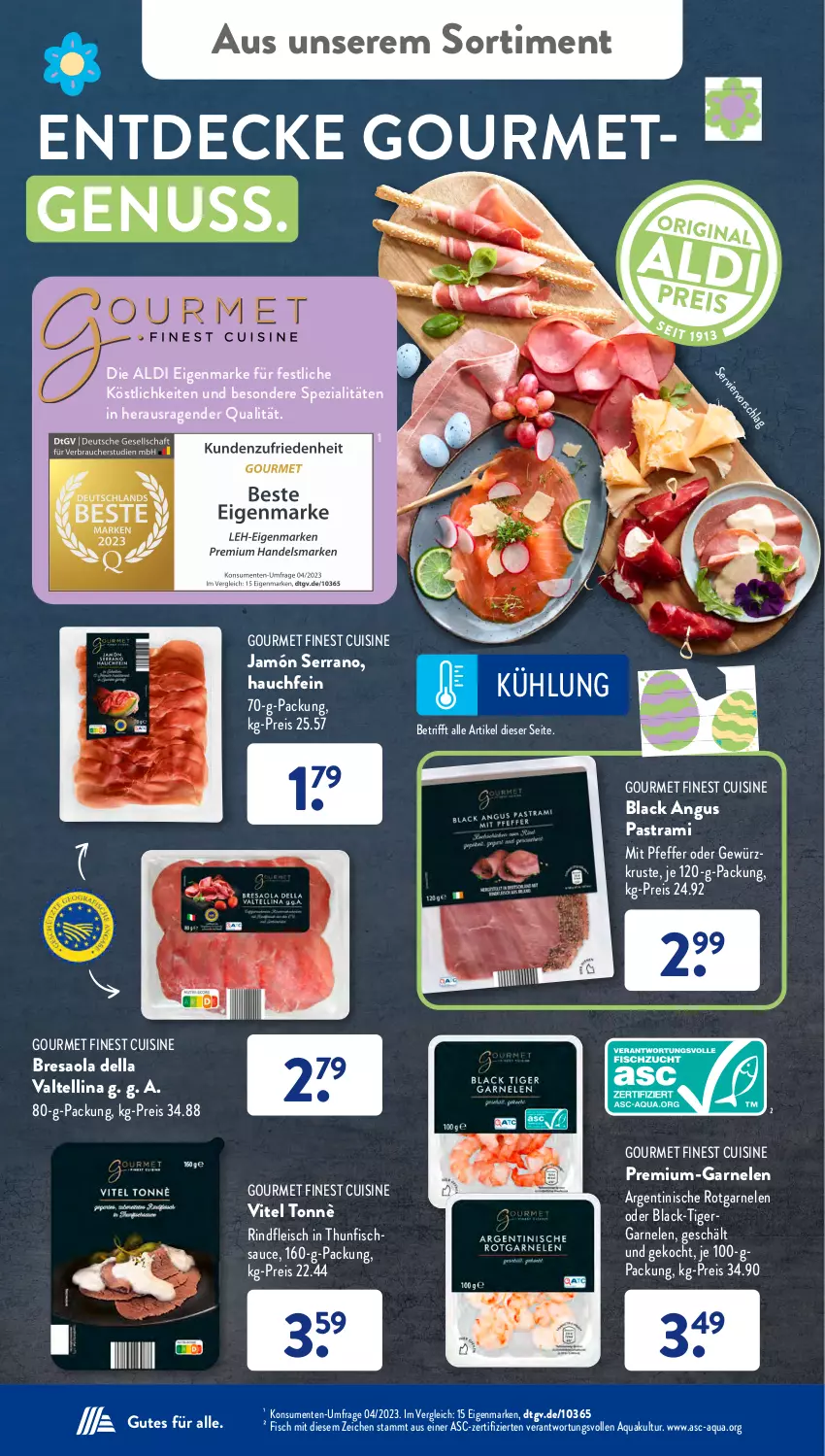 Aktueller Prospekt AldiSud - IN ZWEI WOCHEN - von 26.02 bis 02.03.2024 - strona 27 - produkty: aldi, aqua, Astra, Bresaola, decke, dell, eis, ente, fisch, fleisch, garnelen, gewürz, jamón serrano, lack, nuss, pastrami, pfeffer, reis, resa, rind, rindfleisch, sauce, serrano, Spezi, thunfisch, Ti