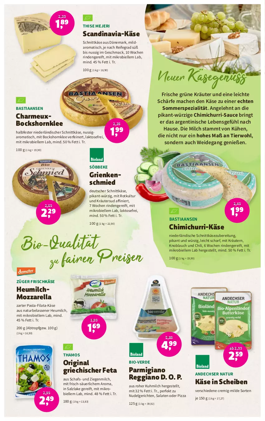 Aktueller Prospekt Denns Biomarkt - Prospekte - von 21.06 bis 04.07.2023 - strona 3 - produkty: andechser natur, asti, bio, chili, deutscher schnittkäse, eis, elle, erde, feta, frischkäse, gin, Grienkenschmied, Heu, heumilch, Käse, knoblauch, kräuter, kräutern, LG, mac, milch, mozzarella, natur, niederländischer schnittkäse, nudel, Nudelgericht, nuss, parmigiano, parmigiano reggiano, pasta, pizza, reggiano, reis, rel, rind, ring, salat, salate, salz, sauce, schnittkäse, söbbeke, Spezi, Ti, tisch