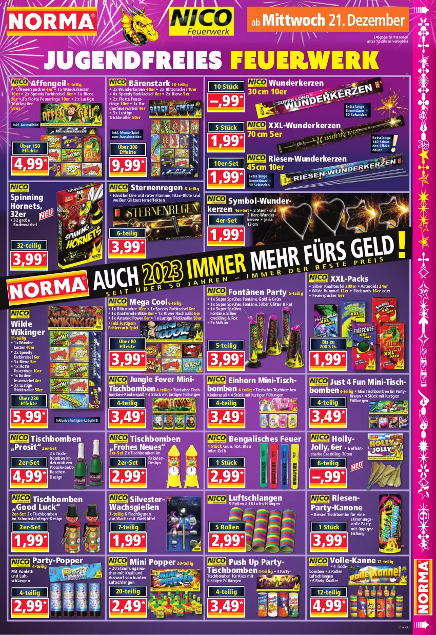 Aktueller Prospekt Norma - Norma - von 19.12 bis 26.12.2022 - strona 15 - produkty: auer, ball, Blüte, cracker, eis, flasche, kerze, Kinder, lamm, Löffel, Luftschlangen, Lusti, mac, Popp, Raketen, reis, ring, rwe, Schornsteinfeger, sekt, spee, Ti, tisch, Tischbomben, Tüte, Wild