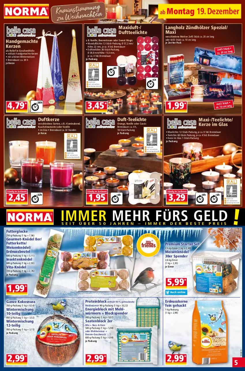 Aktueller Prospekt Norma - Norma - von 19.12 bis 26.12.2022 - strona 5 - produkty: auer, beere, beeren, beutel, cassis, Duftkerze, Duftteelichte, eimer, eis, ente, erdnuss, Holz, Kamin, kerze, Kette, Knödel, kokos, kokosnuss, mac, mehl, Meisenknödel, nuss, orange, rel, sekt, Spezi, tee, Teelicht, teelichte, Ti, vanille, vita