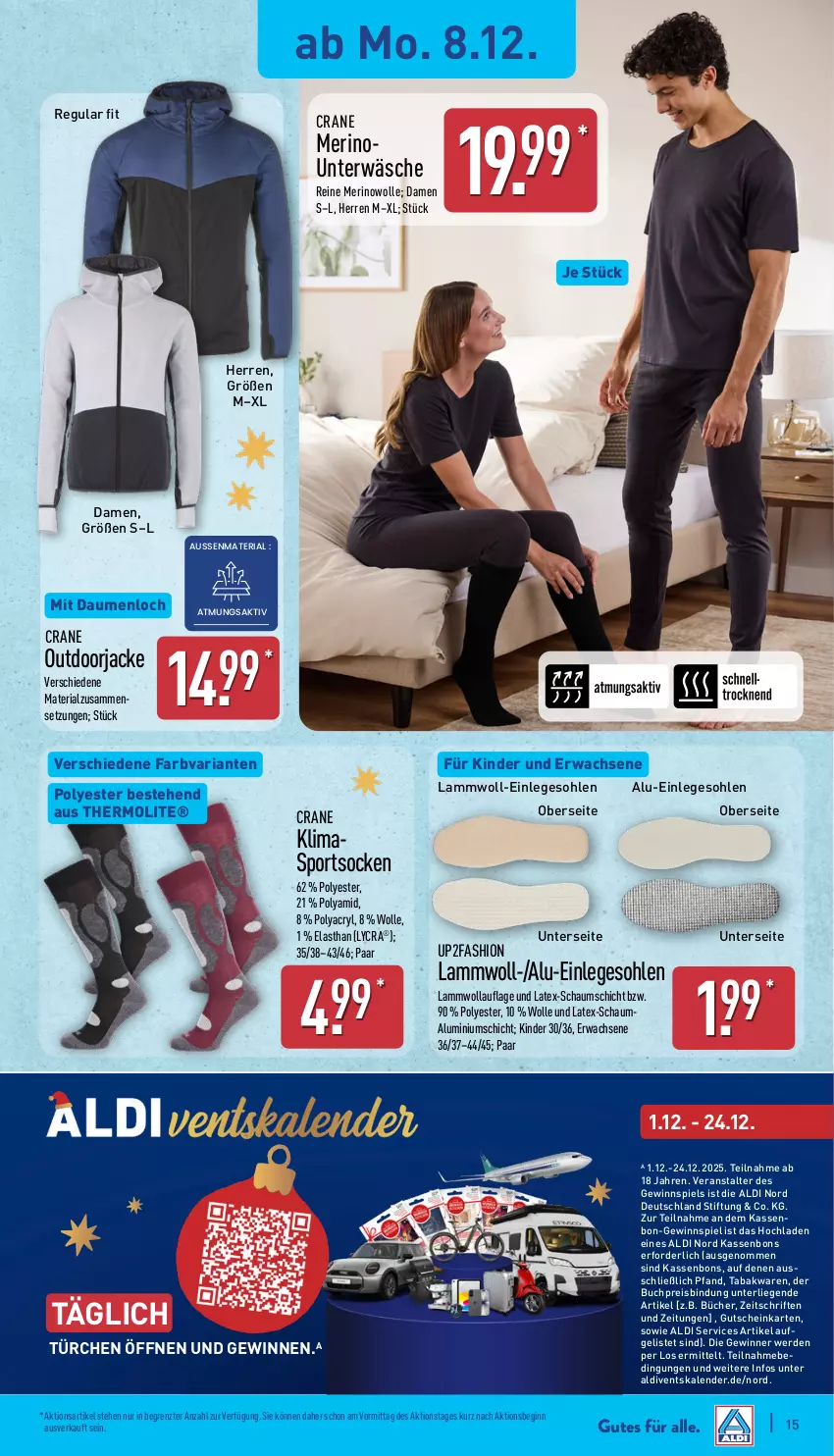 Aktueller Prospekt Aldi Nord - Von Montag - von 08.12 bis 13.12.2025 - strona 15 - produkty: aldi, buch, eis, erde, gewinnspiel, gin, gutschein, HP, Jacke, Kinder, lamm, Liege, reis, Ria, schauma, socken, Sport, sportsocken, Ti, Unterwäsche, up2fashion, wolle, ZTE