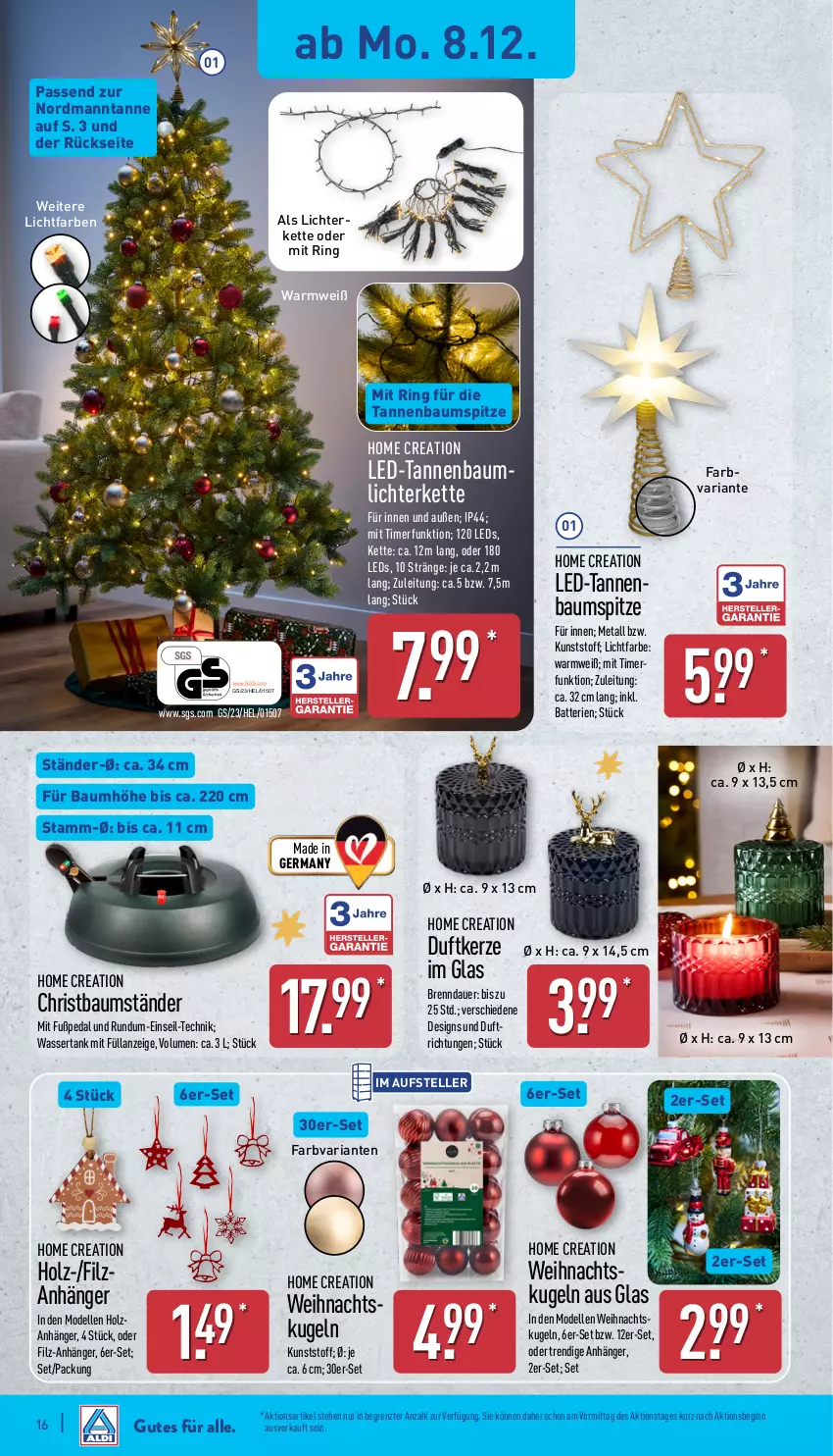 Aktueller Prospekt Aldi Nord - Von Montag - von 08.12 bis 13.12.2025 - strona 16 - produkty: Anhänger, auer, batterie, batterien, Bau, Baumspitze, dell, Duftkerze, elle, Germ, gin, Holz, kerze, Kette, Kugel, leds, lichterkette, Mode, Ria, ring, Tannenbaum, teller, Ti, timer, wasser, wassertank, Weihnachtskugeln, ZTE