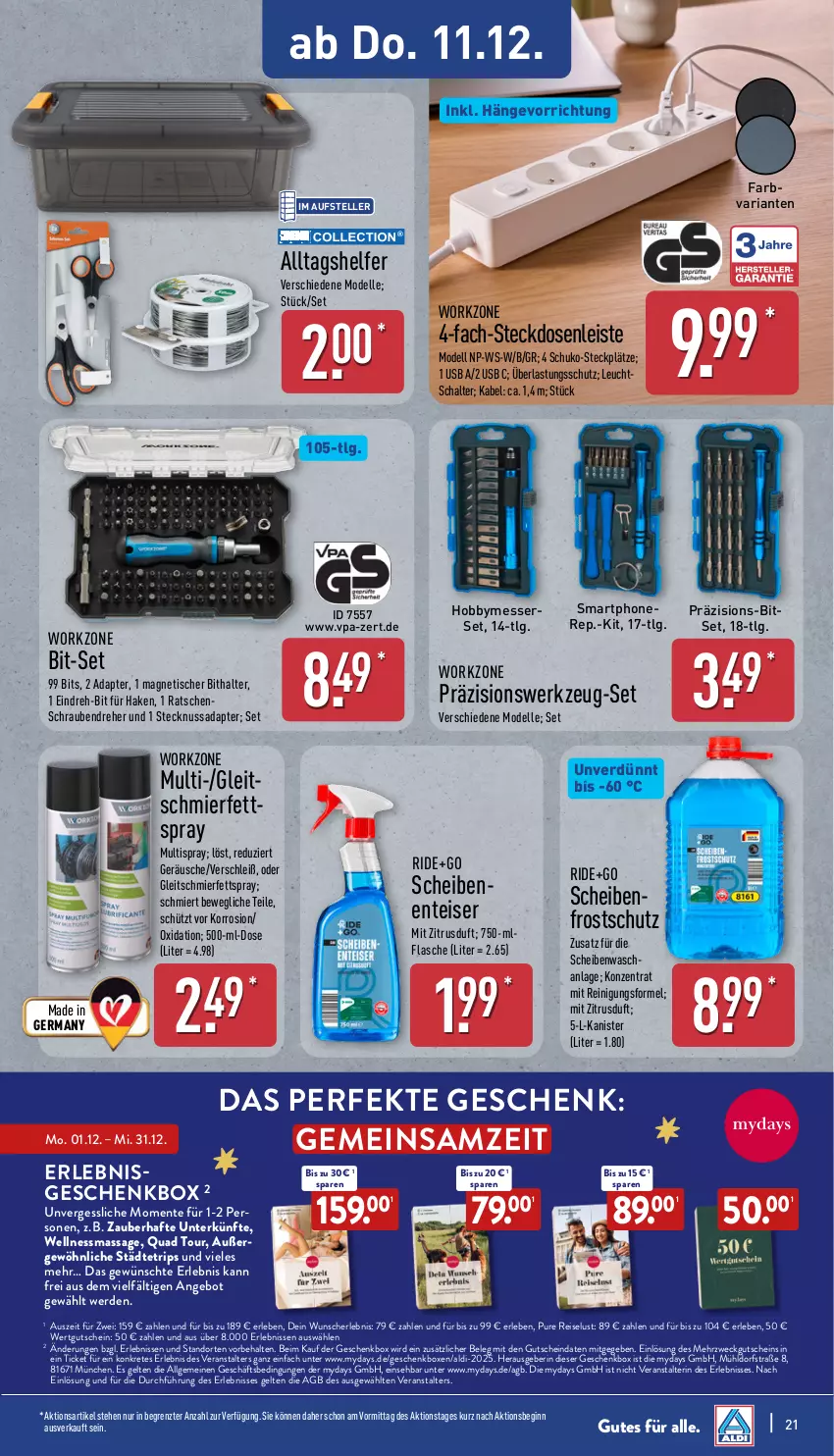 Aktueller Prospekt Aldi Nord - Von Montag - von 08.12 bis 13.12.2025 - strona 21 - produkty: adapter, aldi, angebot, Bitset, dell, eis, elle, ente, erde, flasche, Germ, Geschenkbox, gin, gutschein, Hobby, LG, messer, Messerset, Mode, mydays, nuss, quad, Reinigung, reis, Ria, Schal, Scheibenfrostschutz, schrauben, Schraubendreher, smartphone, steckdose, Steckdosenleiste, teller, Ti, tisch, usb, weck, werkzeug, ZTE