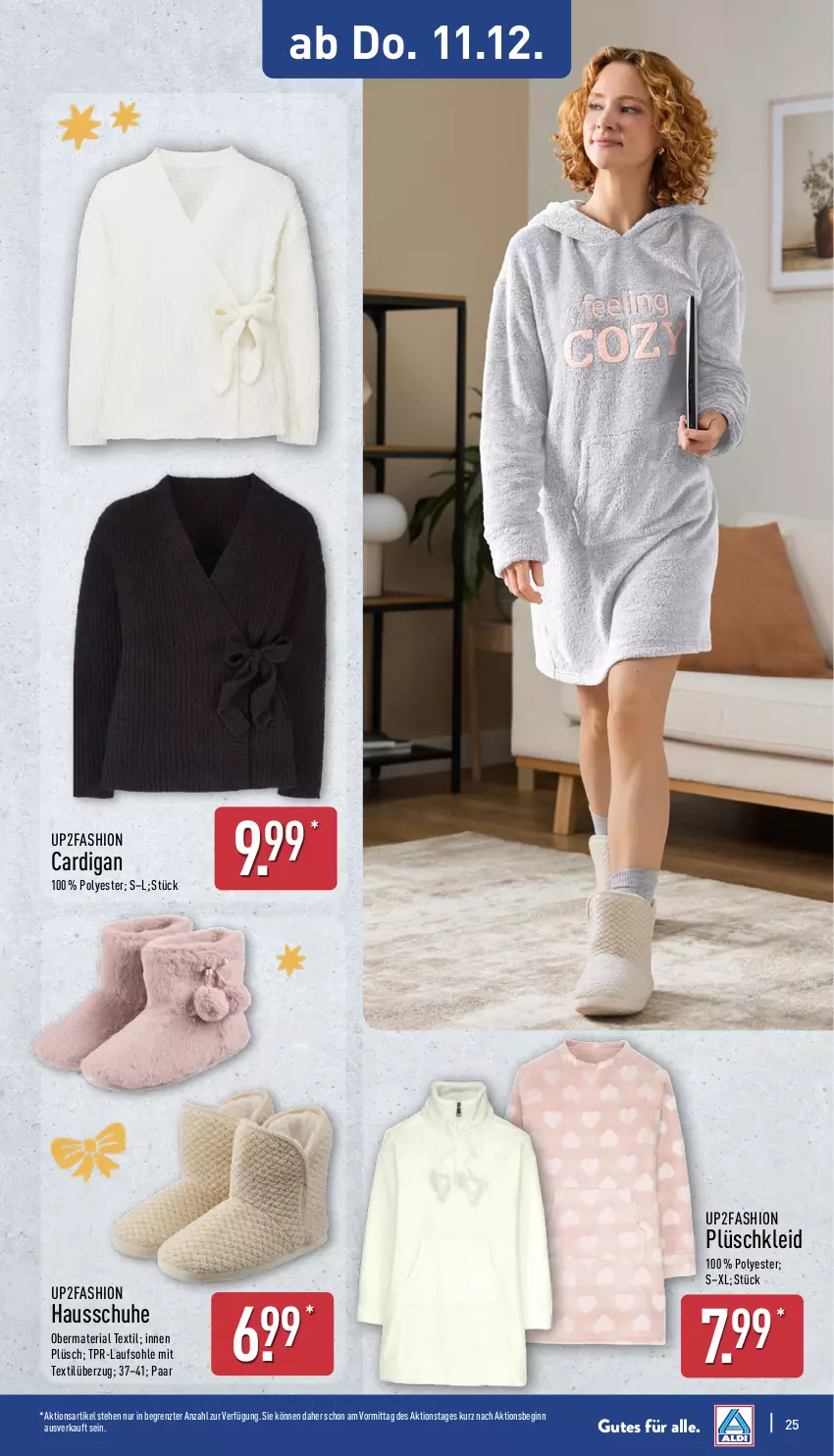 Aktueller Prospekt Aldi Nord - Von Montag - von 08.12 bis 13.12.2025 - strona 25 - produkty: Cardigan, gin, Hausschuhe, kleid, Plüsch, Plüschkleid, Ria, schuhe, Ti, up2fashion, ZTE