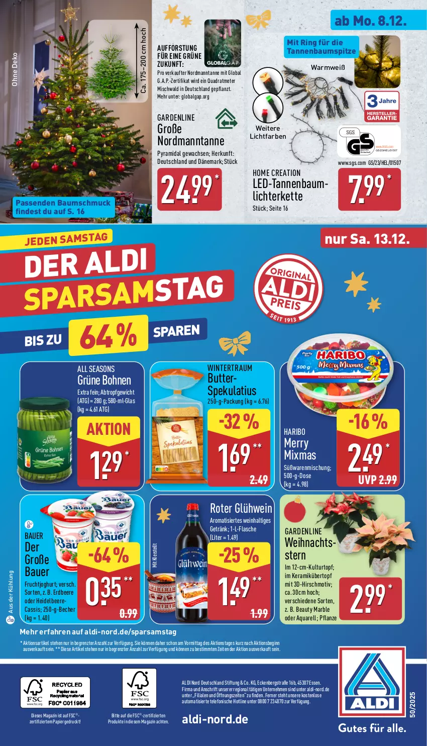 Aktueller Prospekt Aldi Nord - Von Montag - von 08.12 bis 13.12.2025 - strona 36 - produkty: aldi, aqua, auer, auto, Bau, Bauer, Baumschmuck, Baumspitze, Becher, beere, bohne, bohnen, butter, Butterspekulatius, cassis, erdbeere, flasche, frucht, fruchtjoghurt, getränk, gin, Glühwein, grüne bohnen, haribo, heidelbeere, joghur, joghurt, Kette, kulturtopf, LG, lichterkette, magazin, papier, pflanze, quad, rel, ring, Schmuck, Tannenbaum, telefon, Ti, topf, übertopf, Weihnachtsstern, wein, xmas, ZTE