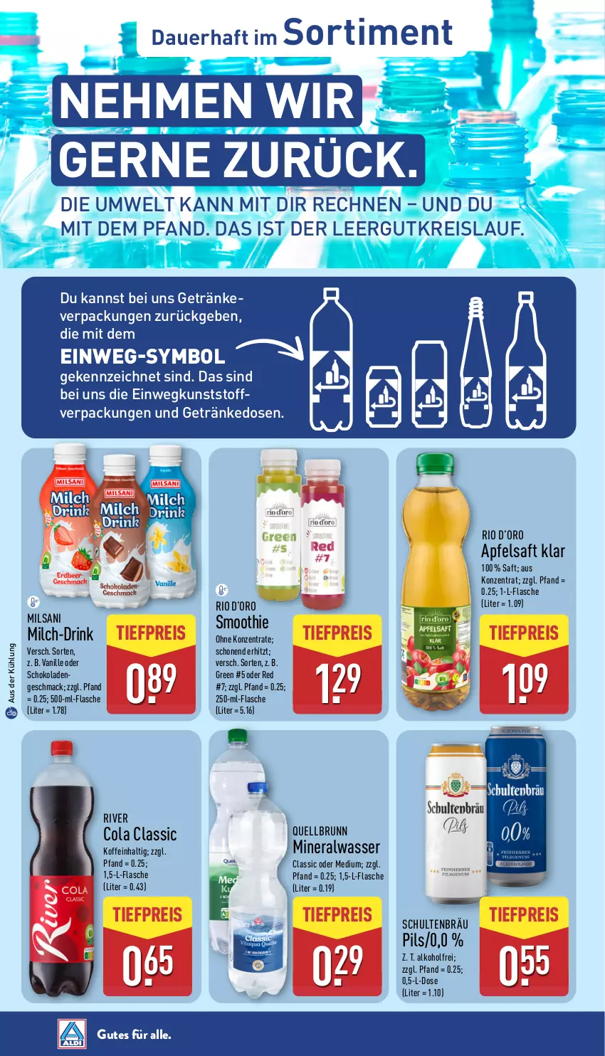 Aktueller Prospekt Aldi Nord - Von Montag - von 08.12 bis 13.12.2025 - strona 37 - produkty: alkohol, Alwa, apfel, apfelsaft, auer, cola, drink, eis, flasche, getränk, getränke, mac, milch, mineralwasser, Mineralwasser Classic, pils, Quellbrunn, reis, saft, schoko, schokolade, schokoladen, smoothie, Ti, tiefpreis, vanille, wasser