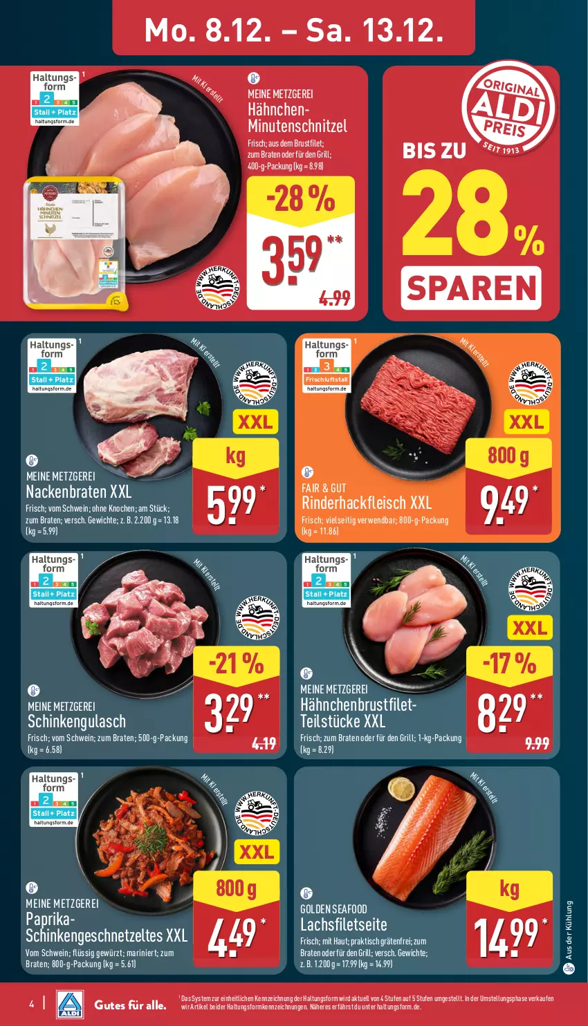 Aktueller Prospekt Aldi Nord - Von Montag - von 08.12 bis 13.12.2025 - strona 4 - produkty: braten, brustfilet, eis, filet, filets, fleisch, geschnetzeltes, gewürz, grill, gulasch, hackfleisch, hähnchenbrust, hähnchenbrustfilet, lachs, lachsfilet, lachsfilets, minutenschnitzel, paprika, rind, rinder, rinderhackfleisch, rwe, schinken, schnitzel, schwein, Ti, tisch, wein, Zelt