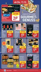 Gazetka promocyjna Aldi Nord - Von Montag - Gazetka - ważna od 13.12 do 13.12.2025 - strona 34 - produkty: alkohol, appenzeller, aus der tiefkühlung, beutel, blätterteig, blattspinat, burgunder, comté, cranberry, elle, filet, fisch, Fondue, gin, gnocchi, hartkäse, honig, kartoffel, Käse, kochschinken, lachs, lachsfilet, mandel, milch, mozzarella, nuss, pflaume, pflaumen, Portwein, rel, rotkohl, rotwein, sauce, schinken, schweizer hartkäse, senf, spätburgunder, Spezi, spinat, Tête de Moine, Ti, tomate, Trüffel, wein, Wild, wildlachs, ZTE