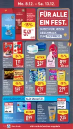 Gazetka promocyjna Aldi Nord - Von Montag - Gazetka - ważna od 13.12 do 13.12.2025 - strona 8 - produkty: aldi, angebot, angebote, beutel, bonbons, creme, dreamies, eis, elle, flasche, Gesichtscreme, gesichtspflege, gin, kaffee, Käse, katzensnack, katzensnacks, lachs, mac, nivea, perwoll, reis, sahne, sim, slip, slipeinlagen, snack, snacks, storck, Tasche, taschen, teller, Ti, tiefpreis, vanille, waschmittel, wc frisch, whiskas, wolle