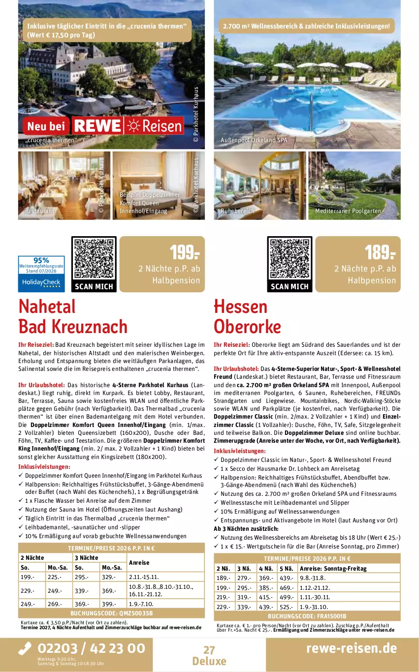 Aktueller Prospekt Rewe Reisen - Reiseprospekt - von 31.07 bis 28.08.2026 - strona 27 - produkty: angebot, angebote, auer, axe, Bad, Bademantel, bett, Brei, buch, dusche, ecco, eis, Elan, flasche, Garten, getränk, gutschein, hausmarke, inklusivleistungen, innenpool, kaffee, küche, Küchen, kurtaxe, LG, Liege, Mantel, Mountainbike, natur, Parka, pool, reis, slip, Slipper, Sport, Tasche, tee, Ti, tücher, uhr, wasser, wein, wellnessbereich