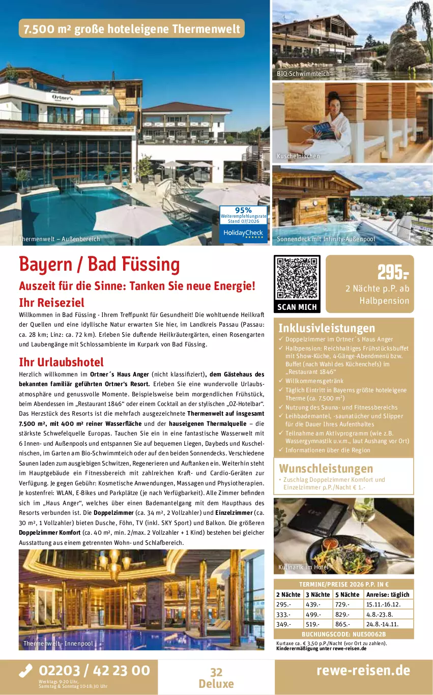 Aktueller Prospekt Rewe Reisen - Reiseprospekt - von 31.07 bis 28.08.2026 - strona 32 - produkty: asti, auer, axe, Bad, Bademantel, bio, buch, cocktail, dusche, E-Bike, E-Bikes, eis, elle, ente, fanta, Garten, Gesundheit, getränk, inklusivleistungen, innenpool, Kinder, kraft, kräuter, küche, Küchen, kurtaxe, LG, Liege, Mantel, natur, ndk, nuss, pool, reis, rosen, rwe, slip, Slipper, Sport, Ti, tisch, tücher, uhr, wasser