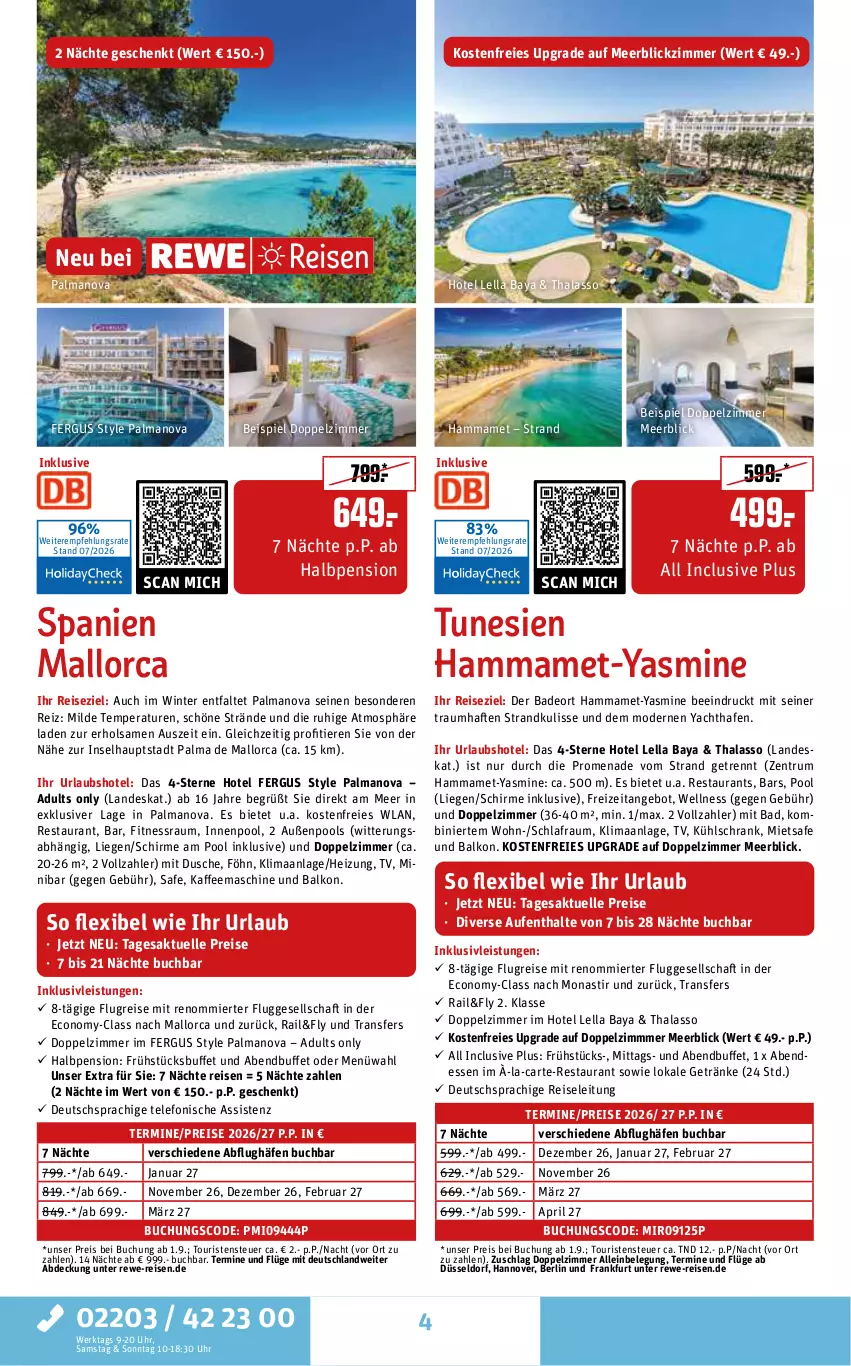 Aktueller Prospekt Rewe Reisen - Reiseprospekt - von 31.07 bis 28.08.2026 - strona 4 - produkty: angebot, asti, Bad, buch, deo, deutschsprachige reiseleitung, dusche, eis, elle, getränk, getränke, inklusivleistungen, innenpool, kaffee, kaffeemaschine, kühlschrank, Liege, mam, Mode, ndk, pool, pril, reis, rum, schirme, Schrank, telefon, Ti, Tiere, uhr