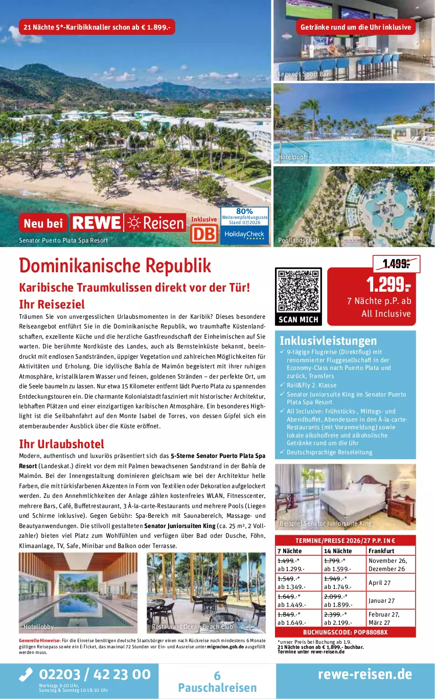 Aktueller Prospekt Rewe Reisen - Reiseprospekt - von 31.07 bis 28.08.2026 - strona 6 - produkty: alkohol, alkoholische getränke, angebot, Bad, Bau, buch, dekoration, deutschsprachige reiseleitung, dusche, eis, elle, ente, erde, getränk, getränke, harman, inklusivleistungen, küche, Liege, Mode, monte, pool, pril, reis, rel, Schal, schirme, Sport, Ti, tisch, uhr, usb, Vegeta, wasser