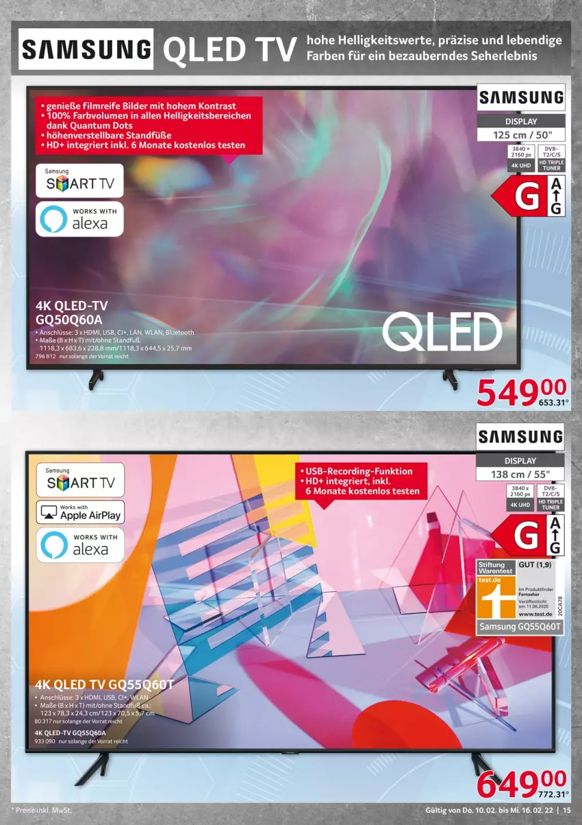 Aktueller Prospekt Selgros - Vorschau:
            Nonfood - von 10.02 bis 16.02.2022 - strona 15 - produkty: alexa, Apple, berndes, dvb, ente, fernseher, HDMI, qled, qled-tv, Samsung, Tapete, uhd, usb