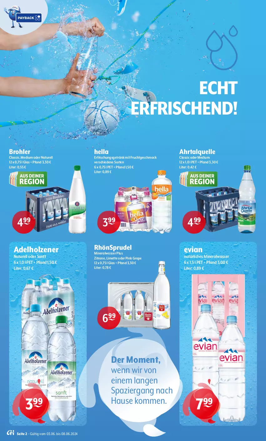 Aktueller Prospekt Getraenke Hoffmann - Prospekte - von 03.06 bis 08.06.2024 - strona 2 - produkty: adelholzener, Alwa, elle, erfrischungsgetränk, frucht, getränk, hella, Holz, limette, mac, Mett, mineralwasser, mit frucht, natur, natürliches mineralwasser, rel, RhönSprudel, Sprudel, Ti, wasser, zitrone