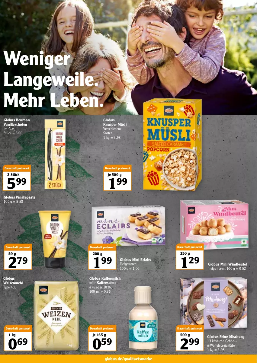 Aktueller Prospekt Globus - Prospekte - von 14.03 bis 19.03.2022 - strona 2 - produkty: auer, beutel, bourbon, bourbon vanille, eis, kaffee, Kaffeemilch, mehl, milch, müsli, reis, sahne, Spezi, Ti, type 405, vanille, weizenmehl, Windbeutel