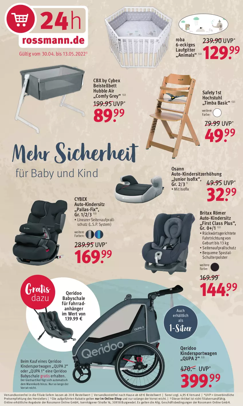 Aktueller Prospekt Rossmann - Prospekte - von 30.04 bis 13.05.2022 - strona 3 - produkty: angebot, angebote, Anhänger, auto, bett, brita, eis, elle, Fahrrad, Kinder, Kindersitz, korb, LG, ndk, reis, roba, Schal, Schale, Sitzerhöhung, Spezi, Sport, stuhl, teller, Ti, tisch, versandkostenfrei, wedel